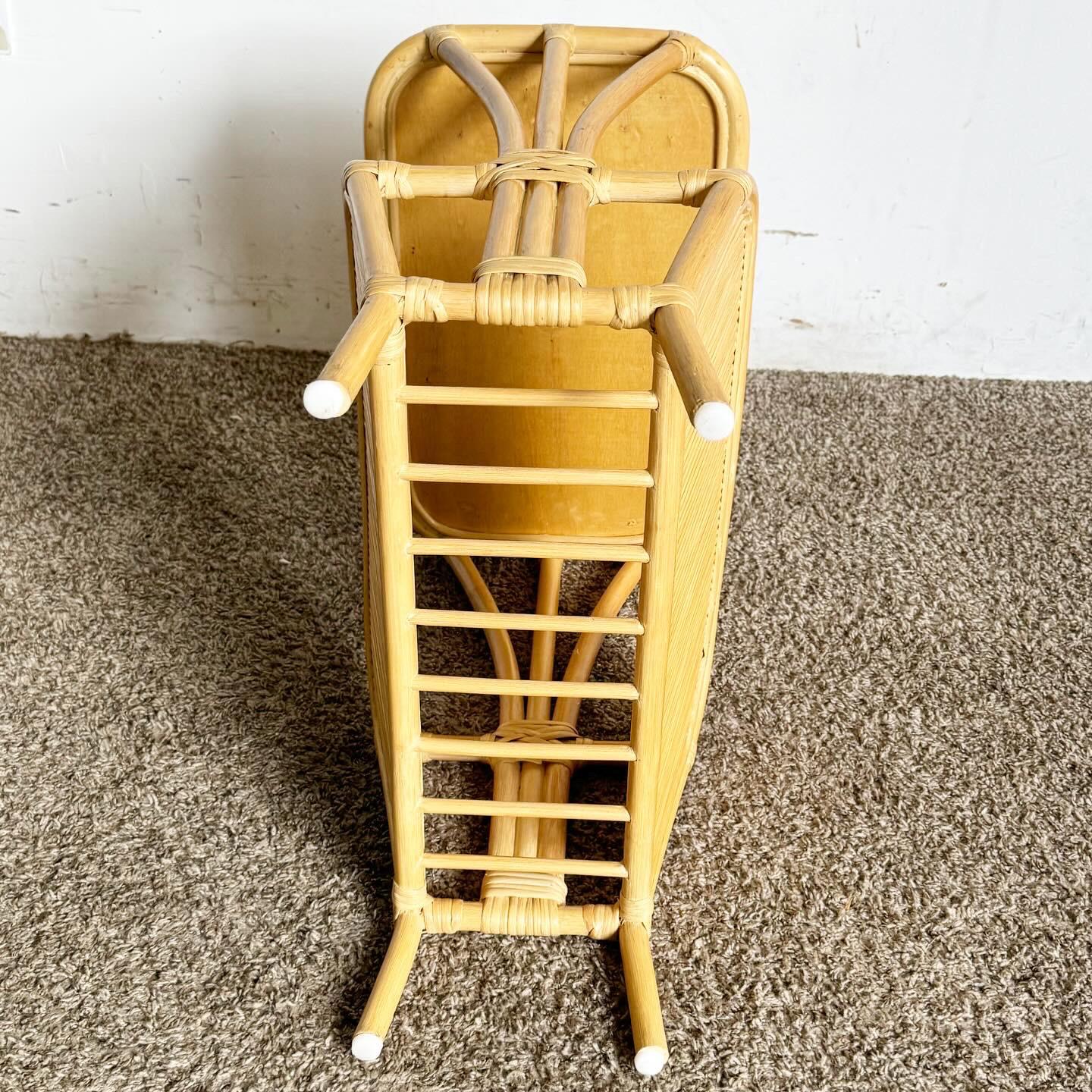 Boho Chic Bamboo Rattan Pencil Reed Swirl Side Table/Magazine Rack For Sale 2