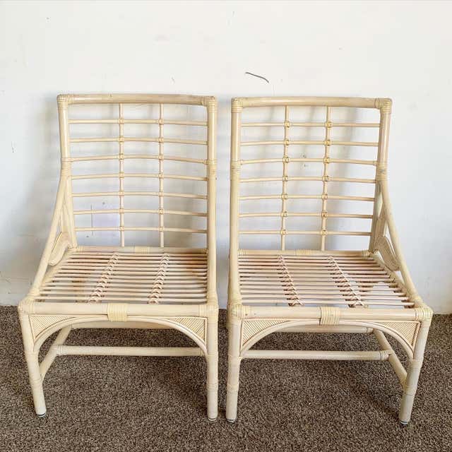 Boho Chic Bamboo Rattan Swivel Dining Arm Chairs by Ficks Reed For Sale ...