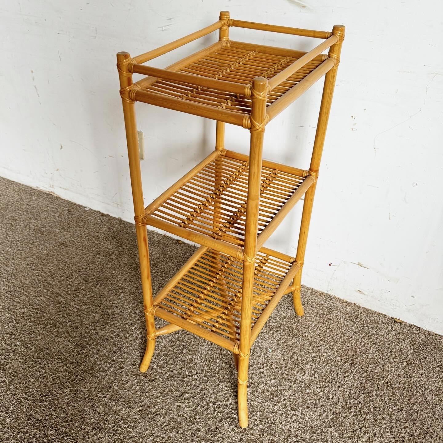 Boho Chic Bamboo Rattan Shelf/Etagere/Stand In Good Condition For Sale In Delray Beach, FL
