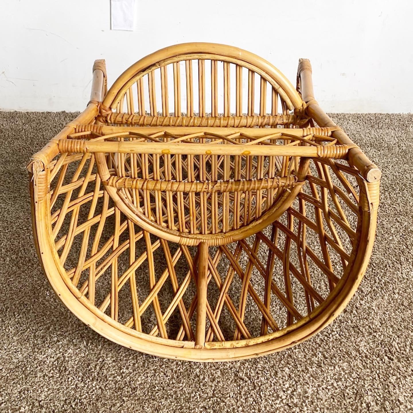 Philippine Boho Chic Bamboo Rattan Side Chair With Circular Brown Seat Cushion For Sale