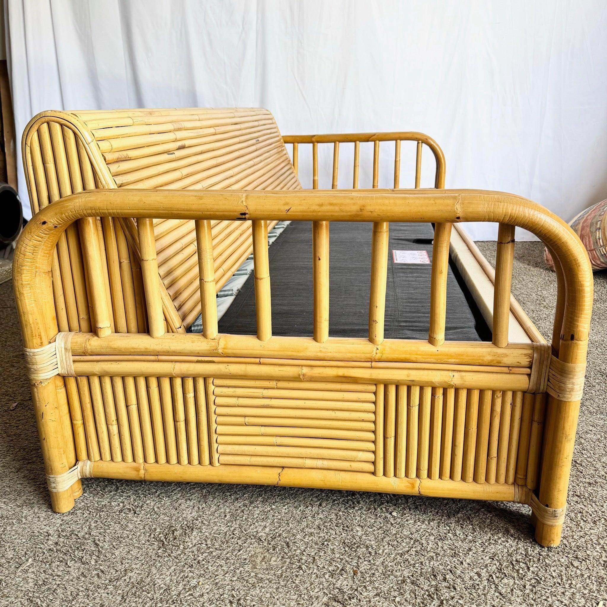Boho Chic Bamboo Rattan Sofa With Queen Pull Out Bed and Mattress For Sale 5
