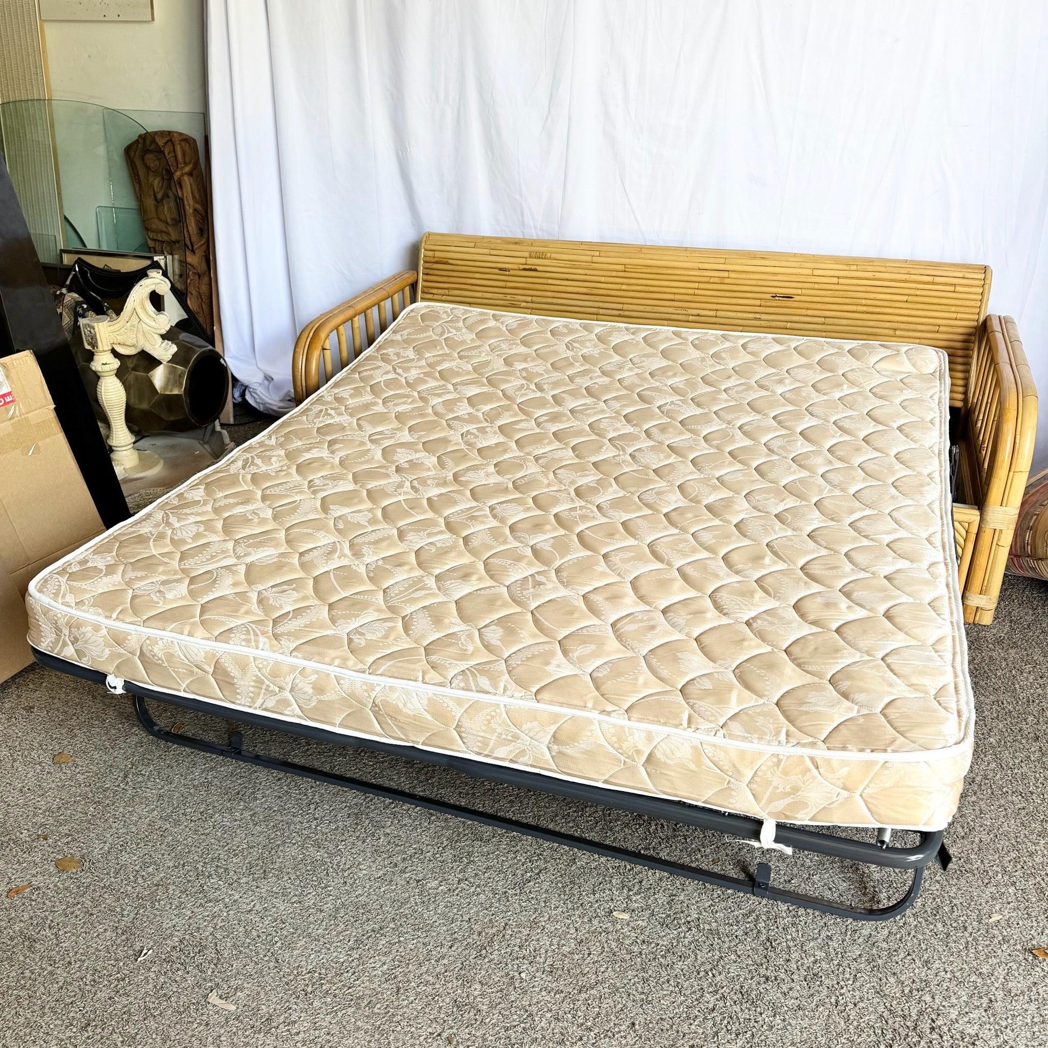 Boho Chic Bamboo Rattan Sofa With Queen Pull Out Bed and Mattress For Sale 1