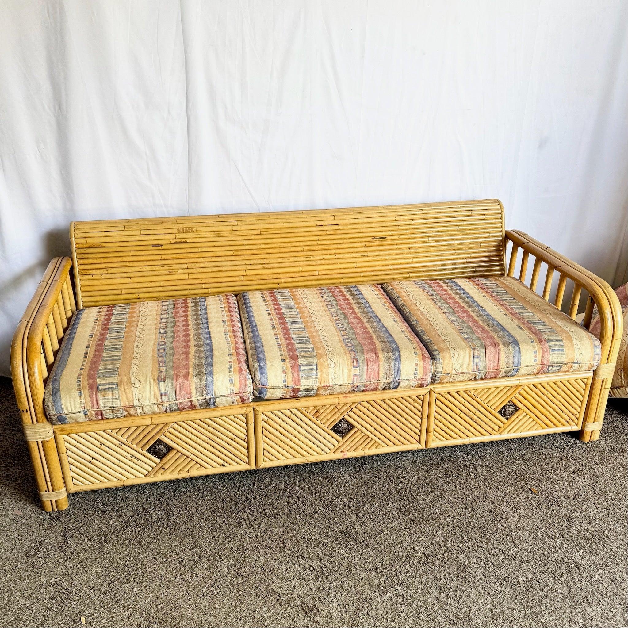 Boho Chic Bamboo Rattan Sofa With Queen Pull Out Bed and Mattress For Sale 2