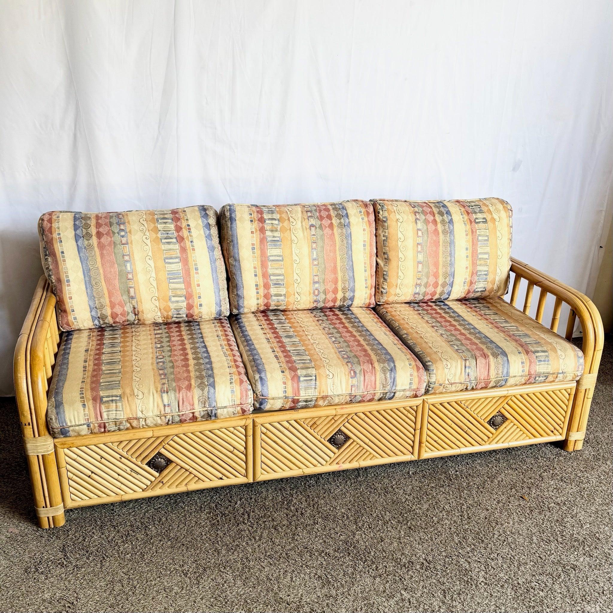 Boho Chic Bamboo Rattan Sofa With Queen Pull Out Bed and Mattress For Sale