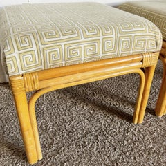 Boho Chic Bamboo Rattan Square Top Ottomans/Low Stools - a Pair