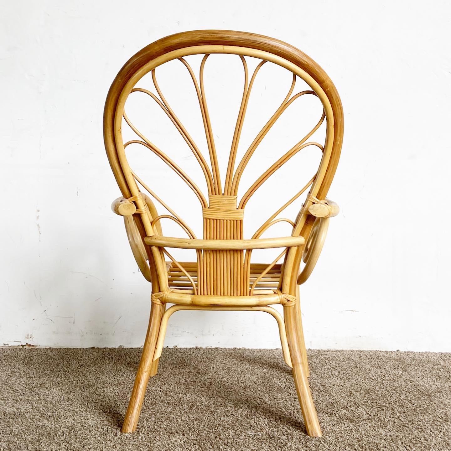 Indonesian Boho Chic Bamboo Rattan Swirl Arm Chair For Sale