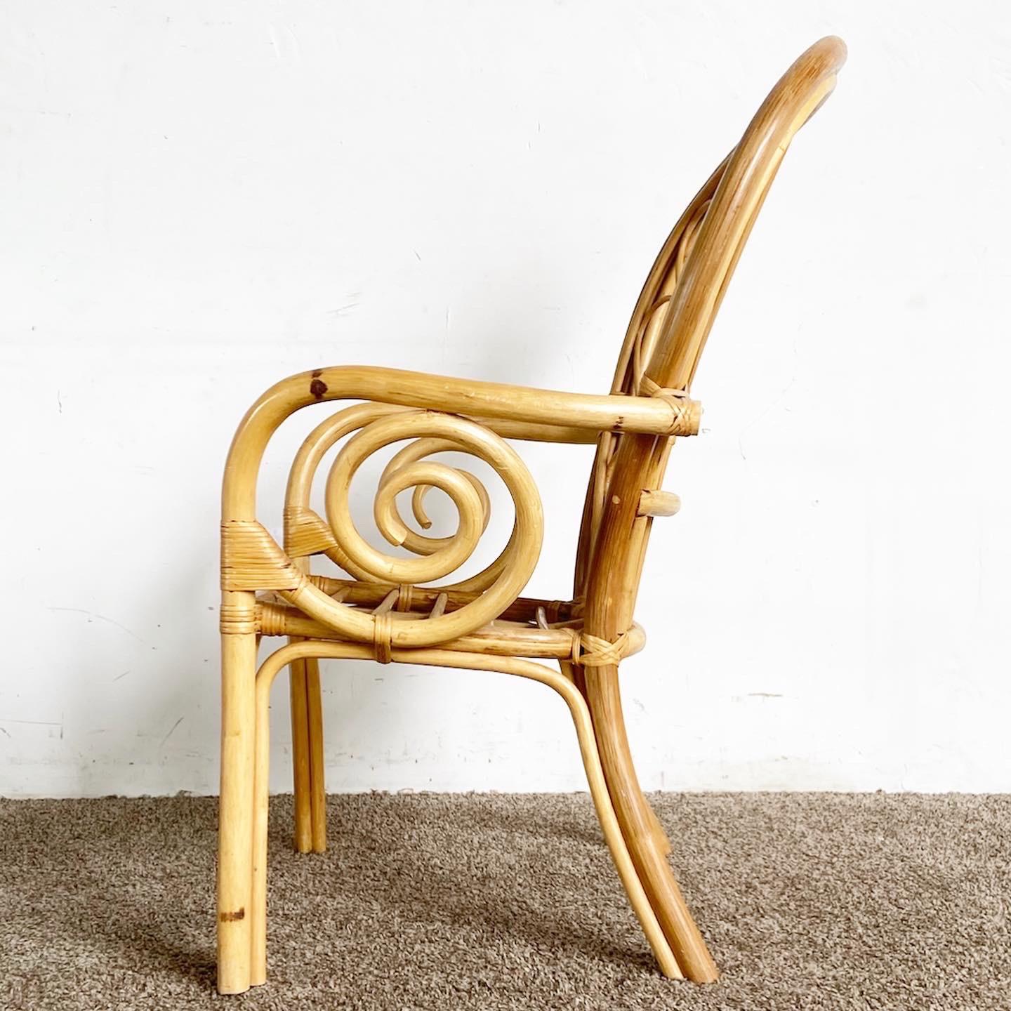 Indonesian Boho Chic Bamboo Rattan Swirl Arm Chair For Sale