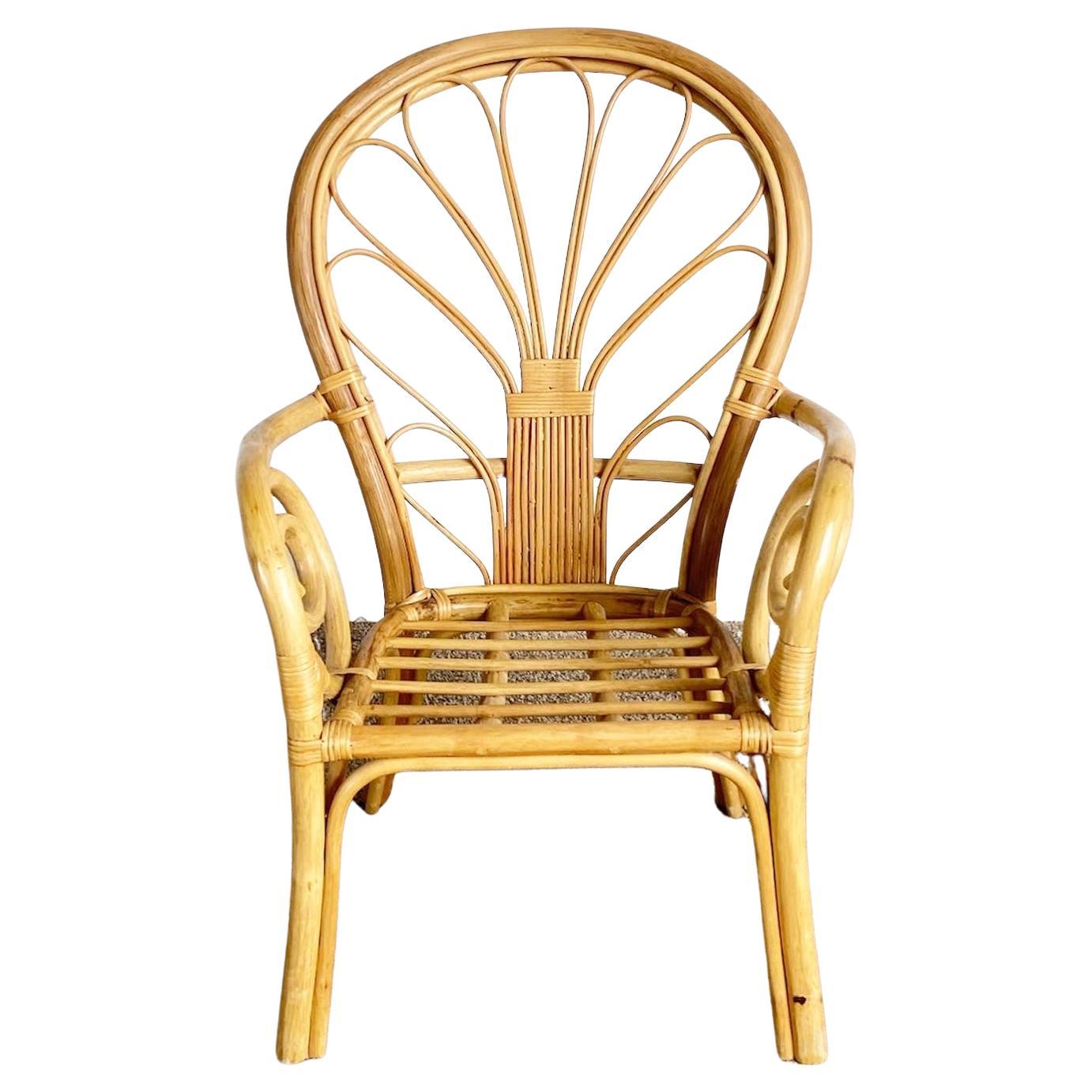 Boho Chic Bamboo Rattan Swirl Arm Chair For Sale