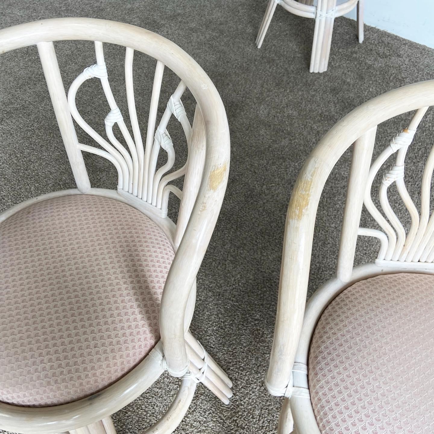 Boho Chic Bamboo Rattan Swivel Bar Stools - Set of 4 In Good Condition For Sale In Delray Beach, FL