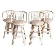 Tabourets de bar pivotants en bambou et rotin Boho Chic - Lot de 4