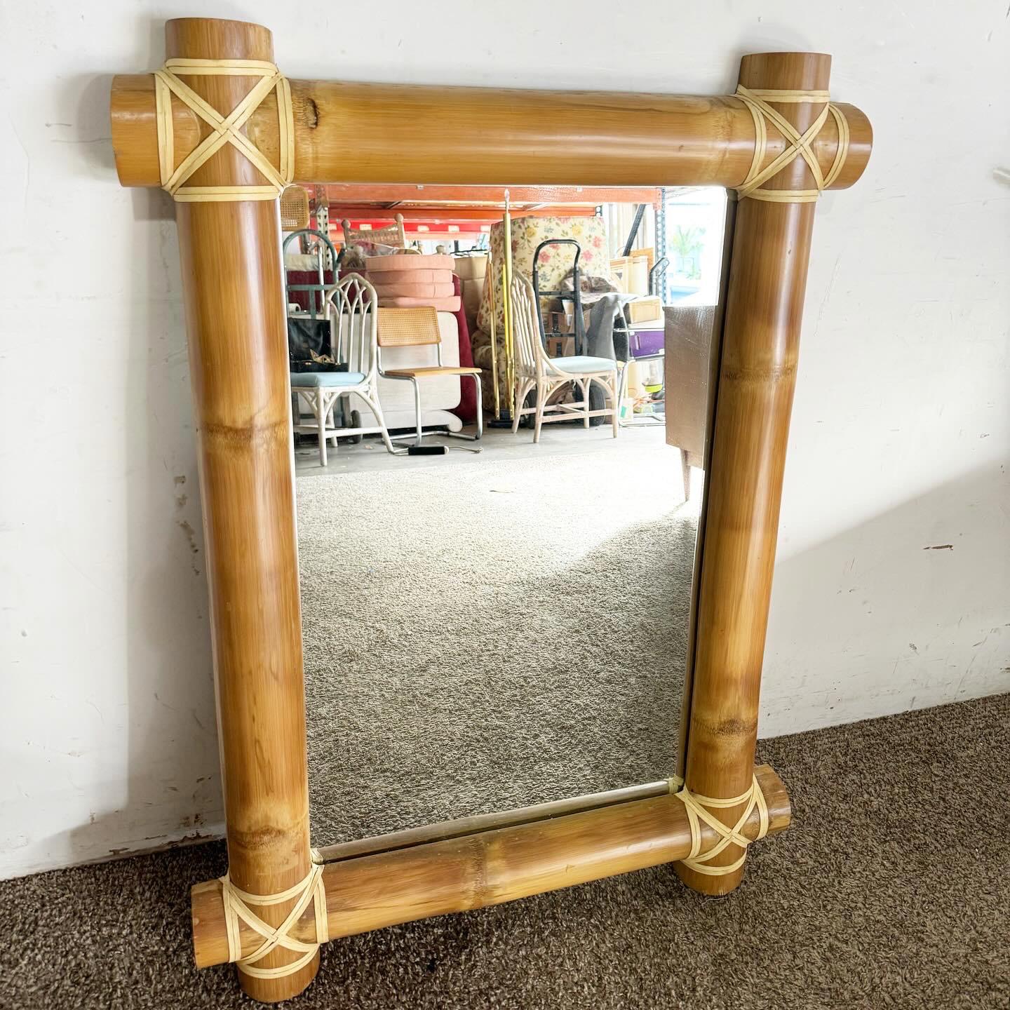 Philippine Boho Chic Bamboo Rattan Wall Mirror For Sale