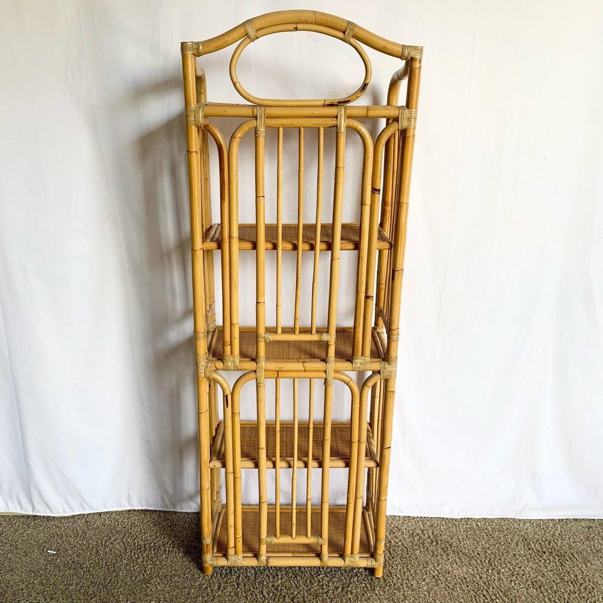 Indonesian Boho Chic Bamboo Rattan Wicker Etagere For Sale