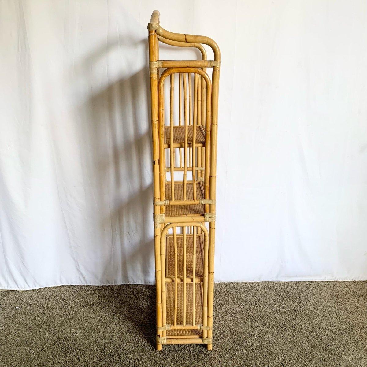Late 20th Century Boho Chic Bamboo Rattan Wicker Etagere For Sale