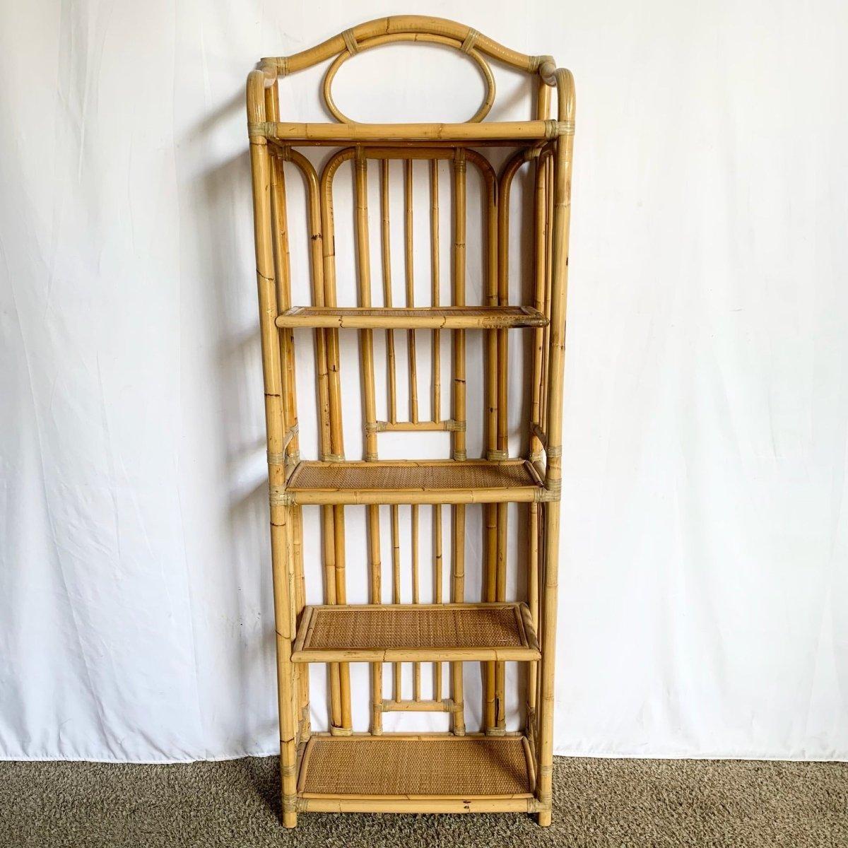 Boho Chic Bamboo Rattan Wicker Etagere For Sale 2