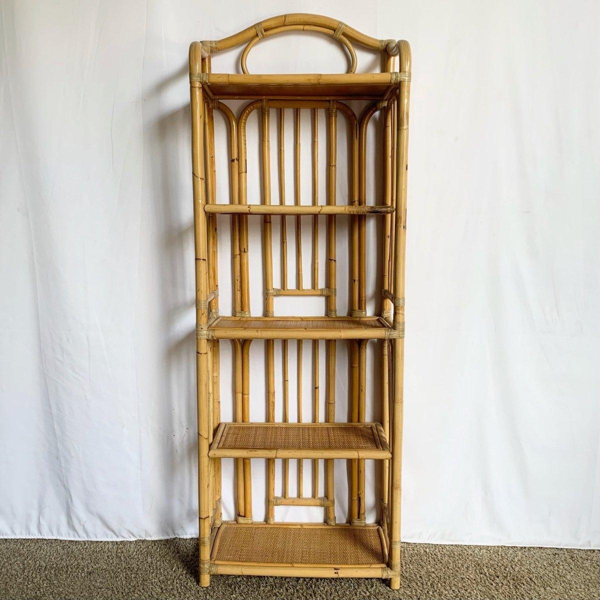 Boho Chic Bamboo Rattan Wicker Etagere For Sale 3
