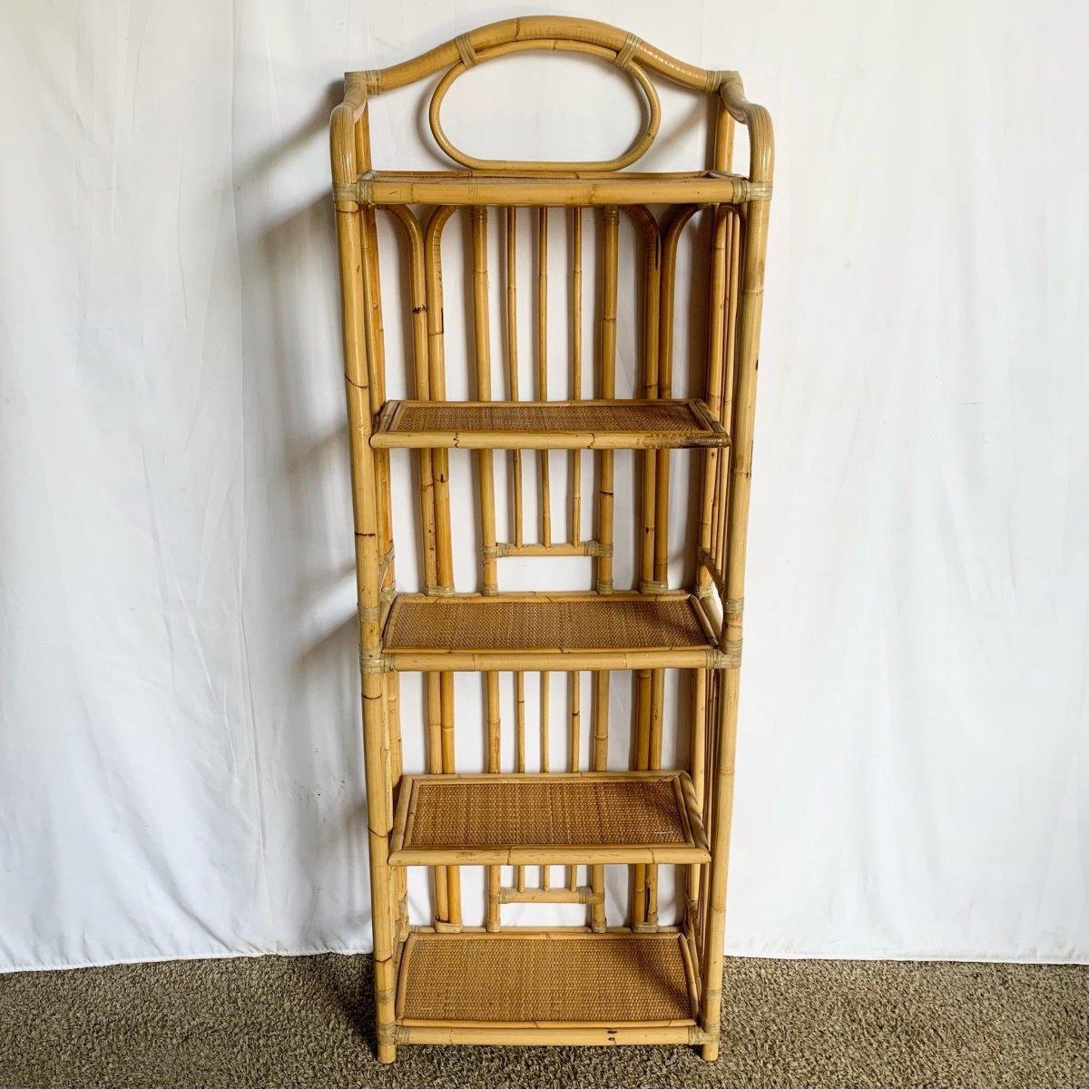 Boho Chic Bamboo Rattan Wicker Etagere For Sale 4