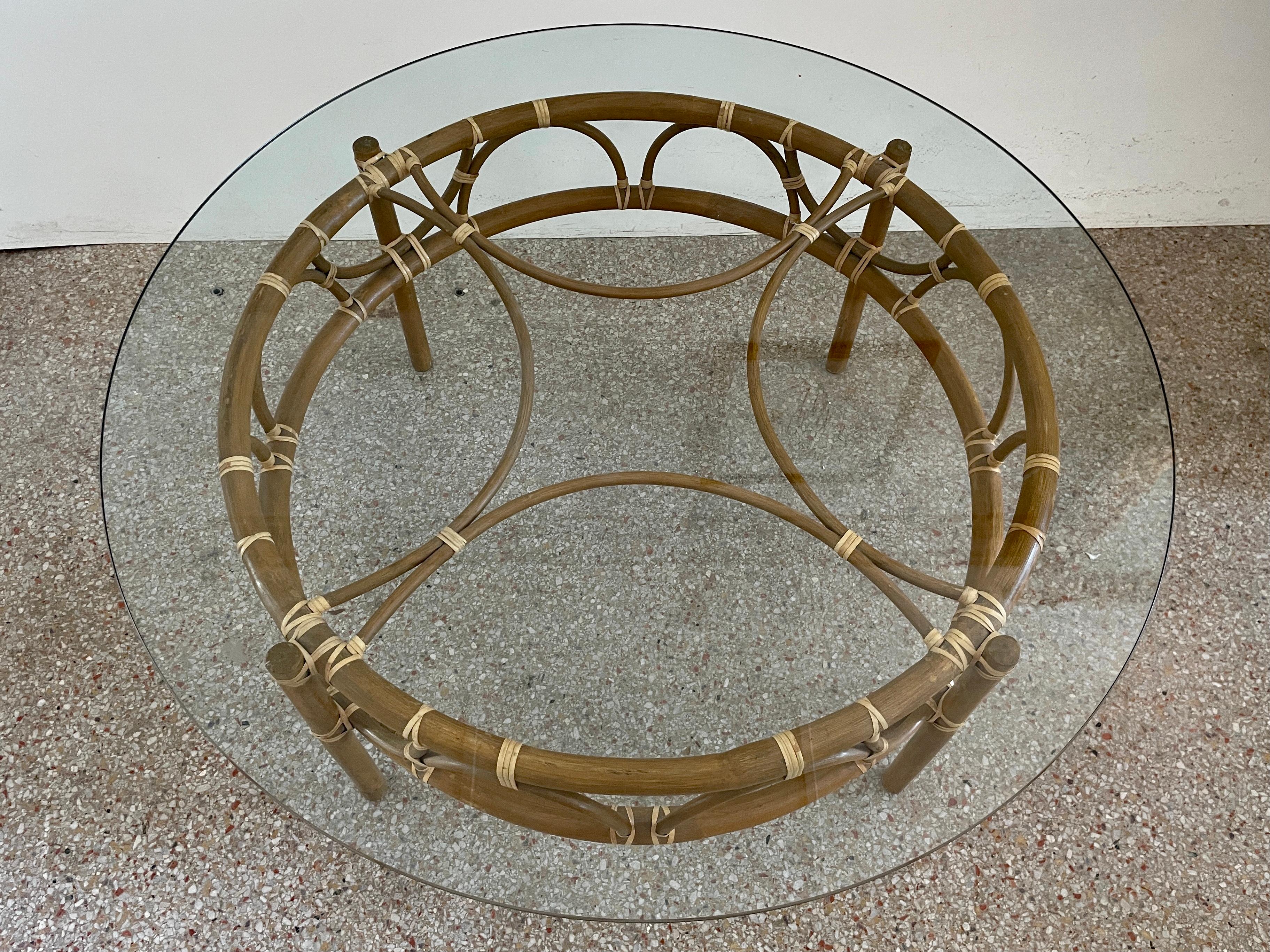 Modern Boho Chic Bamboo Round Coffee Table For Sale