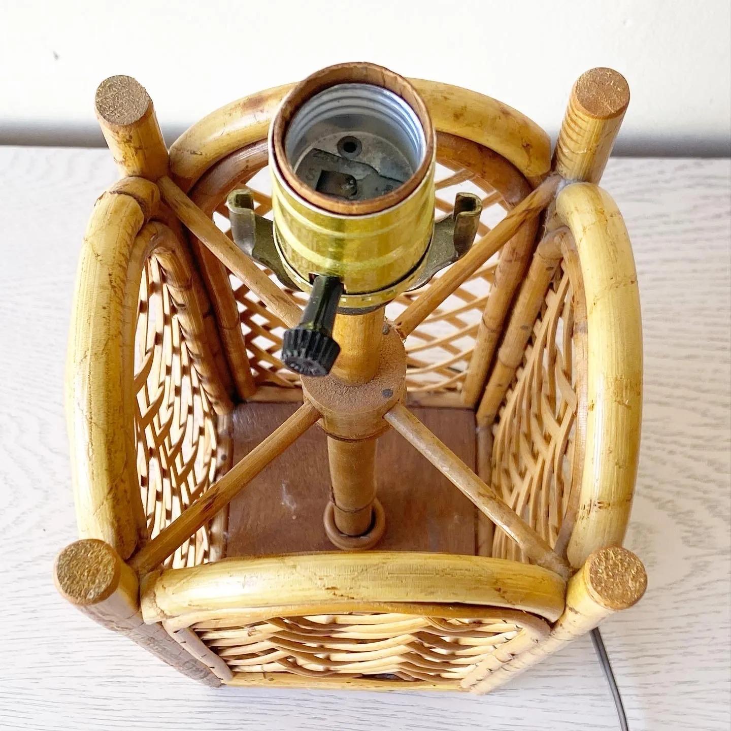 Boho Chic Bamboo Table Lamp, 1980s In Good Condition In Delray Beach, FL