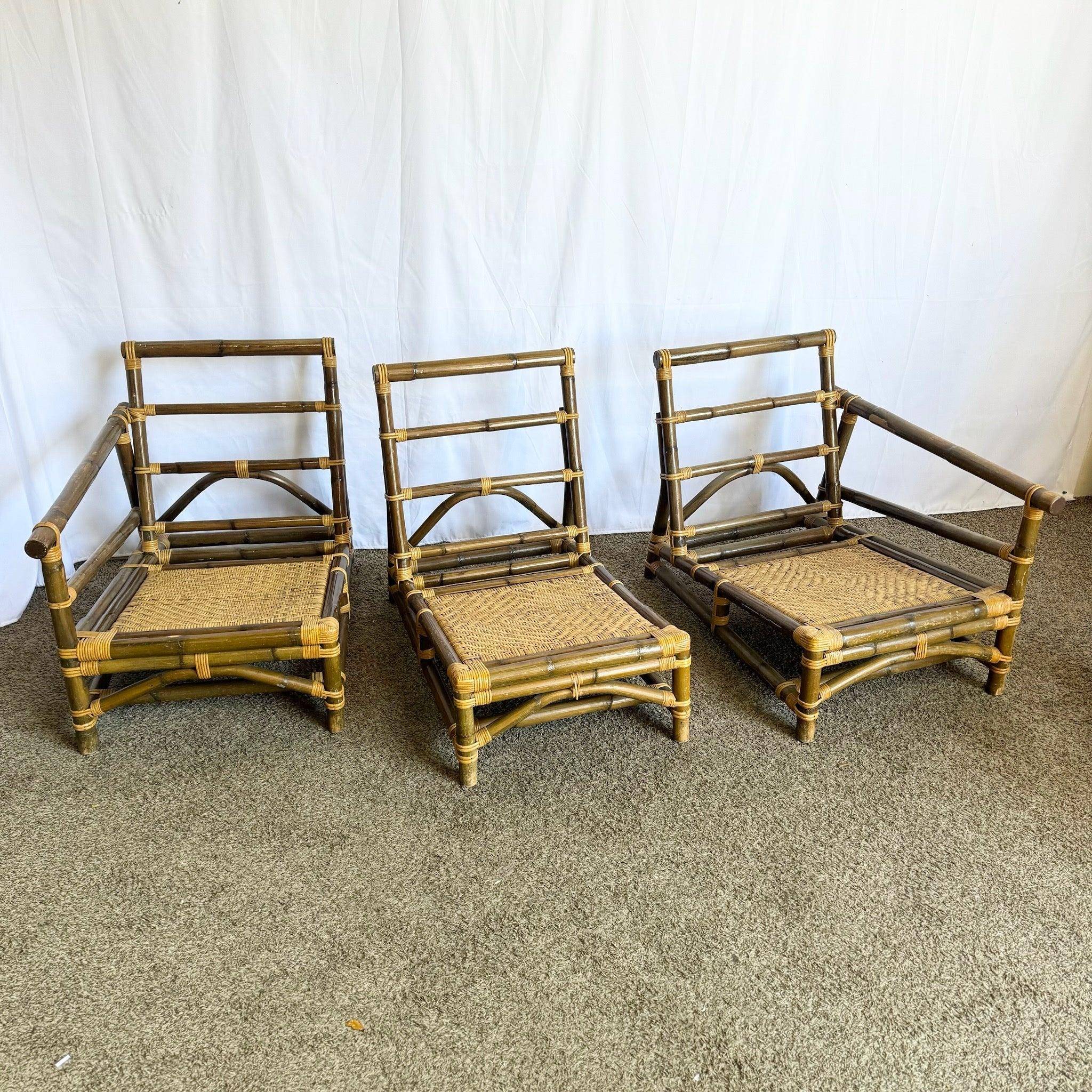 Ensemble canapé-lounge modulaire et table d'appoint en osier bambou Boho Chic par Calif-Asia en vente 4