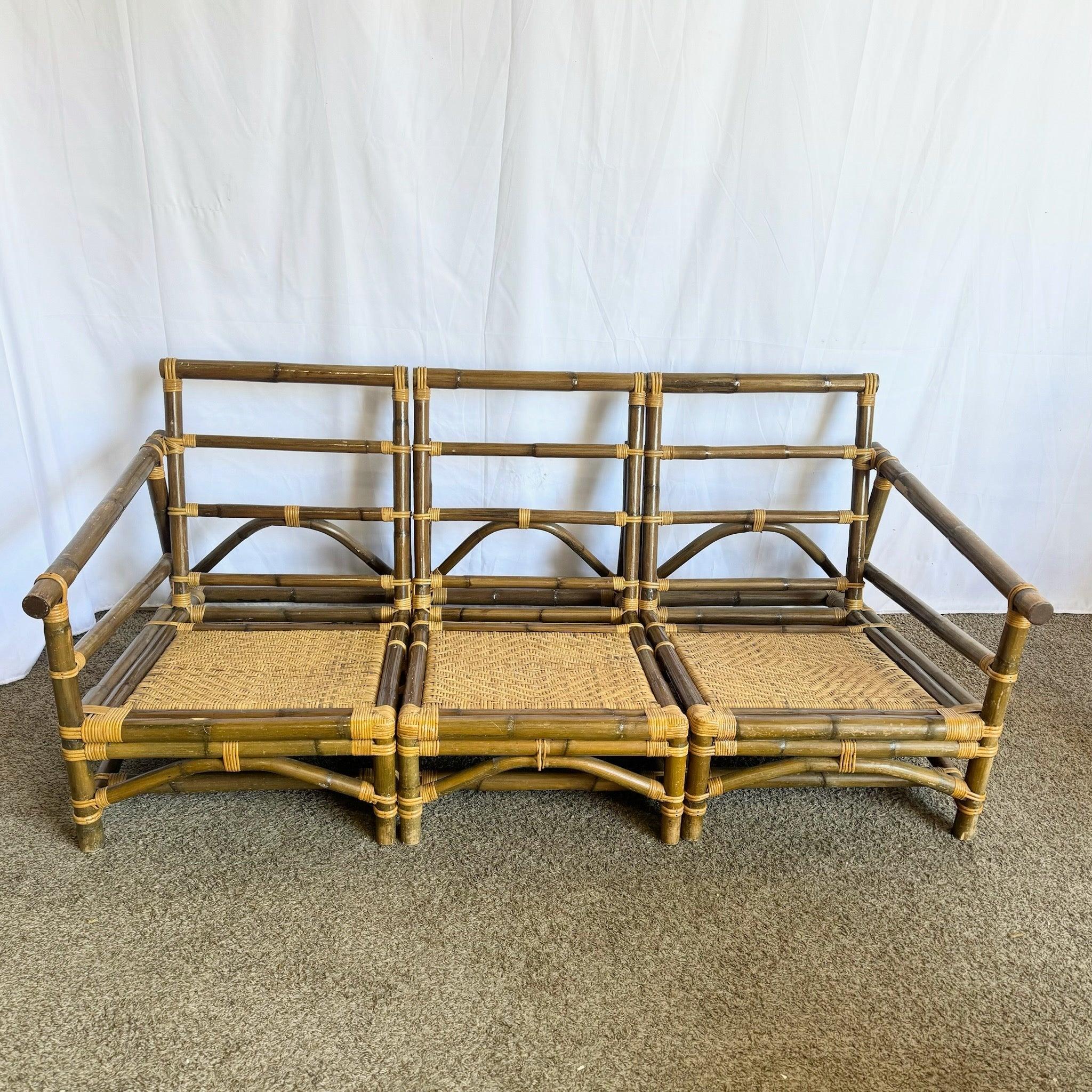 Ensemble canapé-lounge modulaire et table d'appoint en osier bambou Boho Chic par Calif-Asia en vente 5