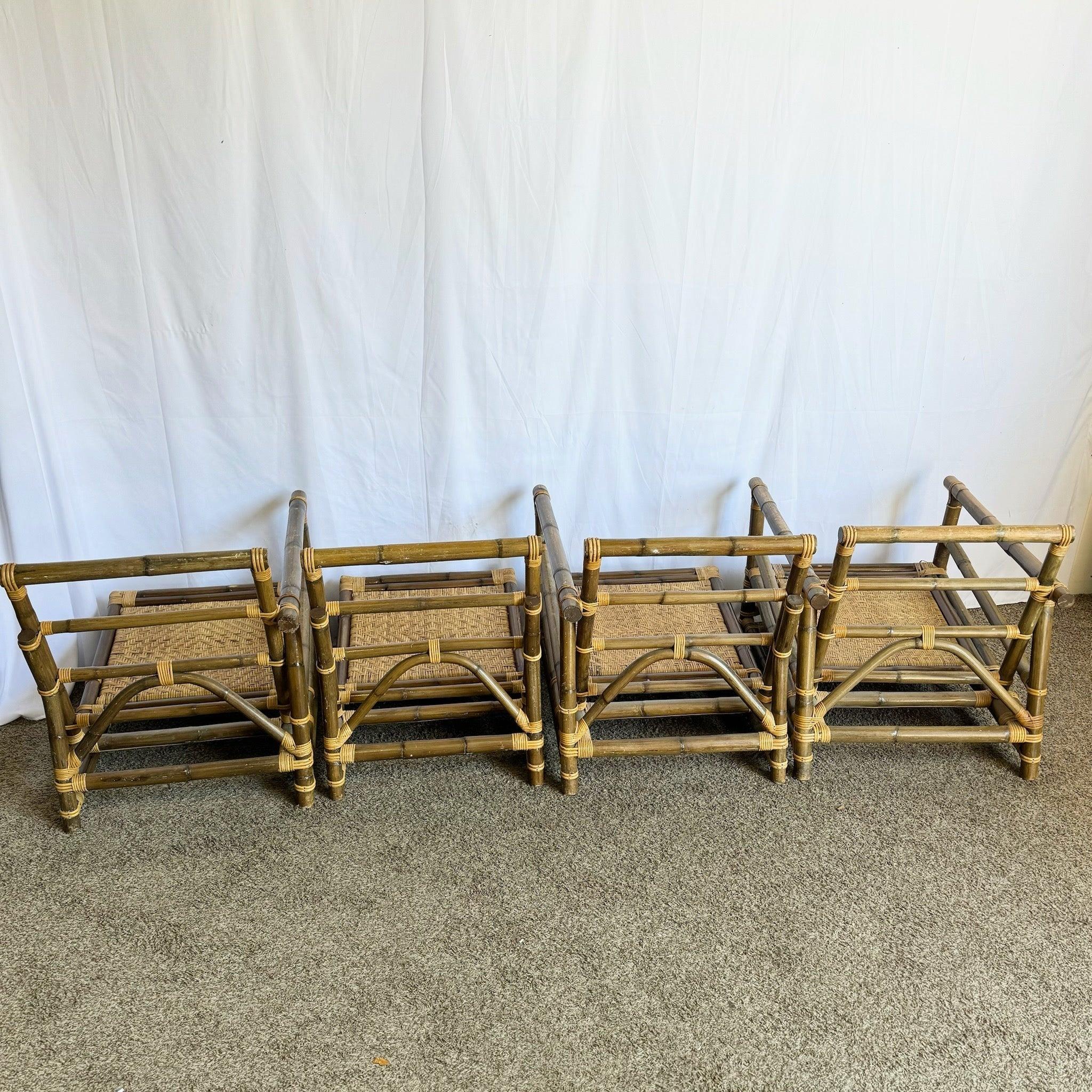 20ième siècle Ensemble canapé-lounge modulaire et table d'appoint en osier bambou Boho Chic par Calif-Asia en vente