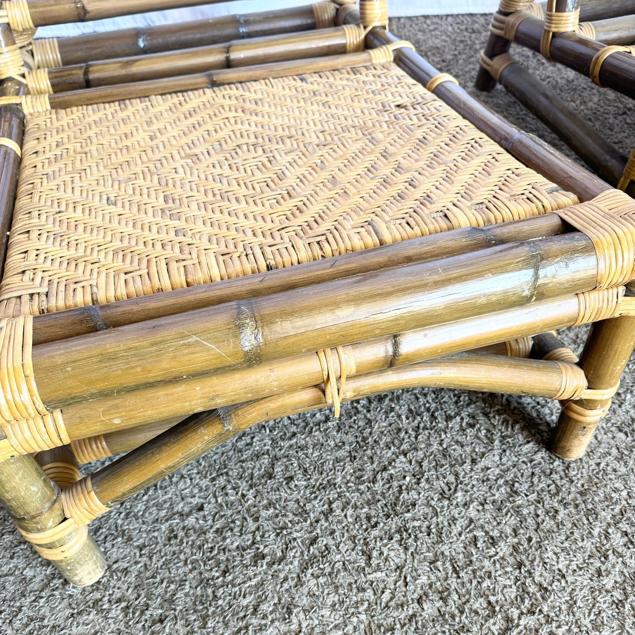 Ensemble canapé-lounge modulaire et table d'appoint en osier bambou Boho Chic par Calif-Asia en vente 2