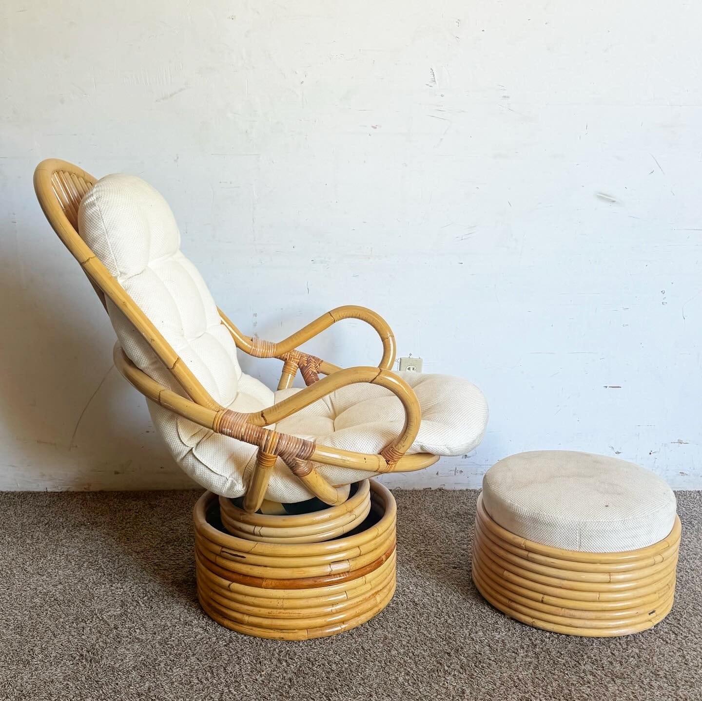 Enhance your relaxation with a Boho Chic Papasan Chair, featuring sturdy bamboo wicker and a circular foot rest. The plush, tufted cushion offers exceptional comfort, making it ideal for any bohemian-inspired decor. Perfect for cozy reading nooks or