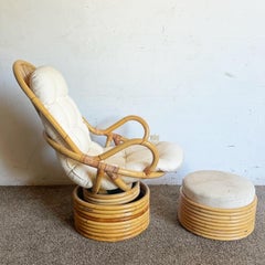 Boho Chic Bamboo Wicker Papasan Chair With Circular Foot Rest