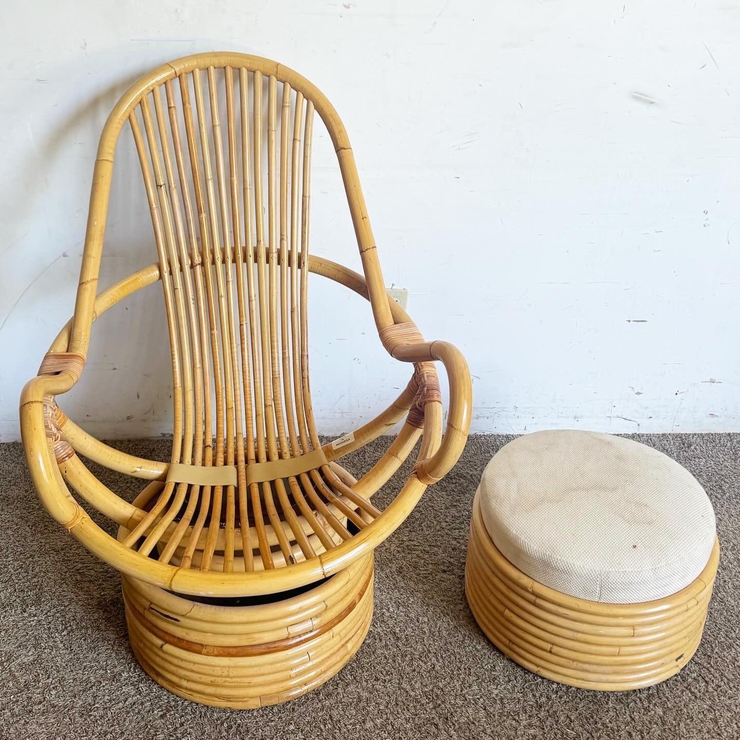 Boho Chic Bamboo Wicker Papasan Chair With Circular Foot Rest 1