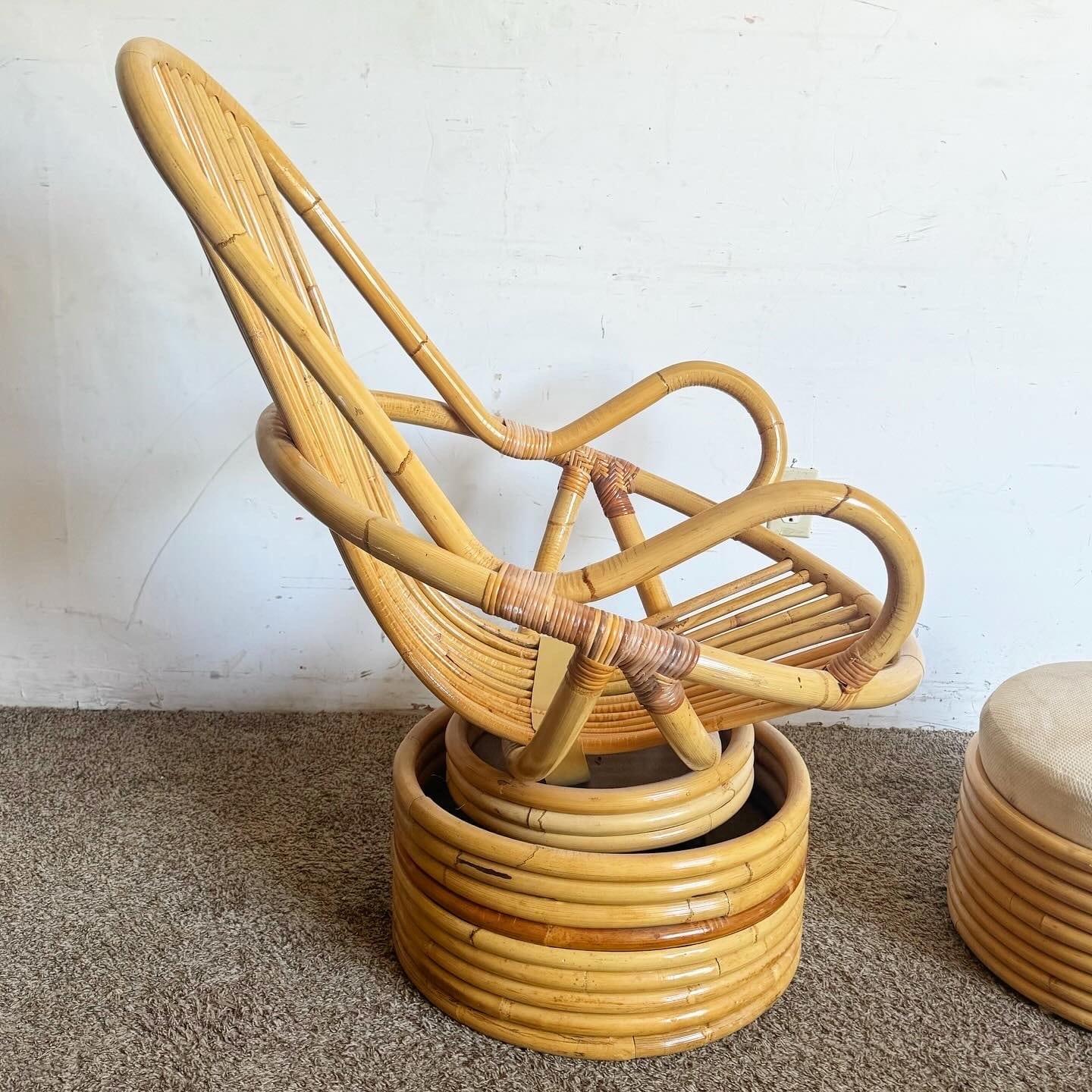 Boho Chic Bamboo Wicker Papasan Chair With Circular Foot Rest 2