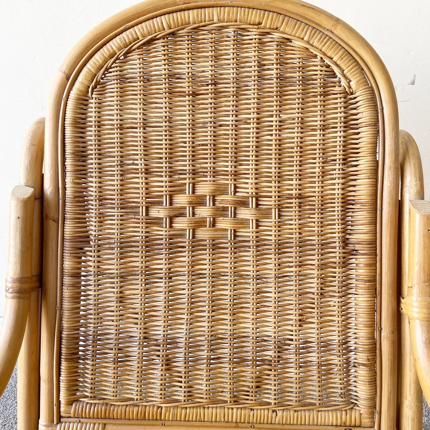 Bohemian Boho Chic Bamboo Wicker Rattan Rocking Chair For Sale