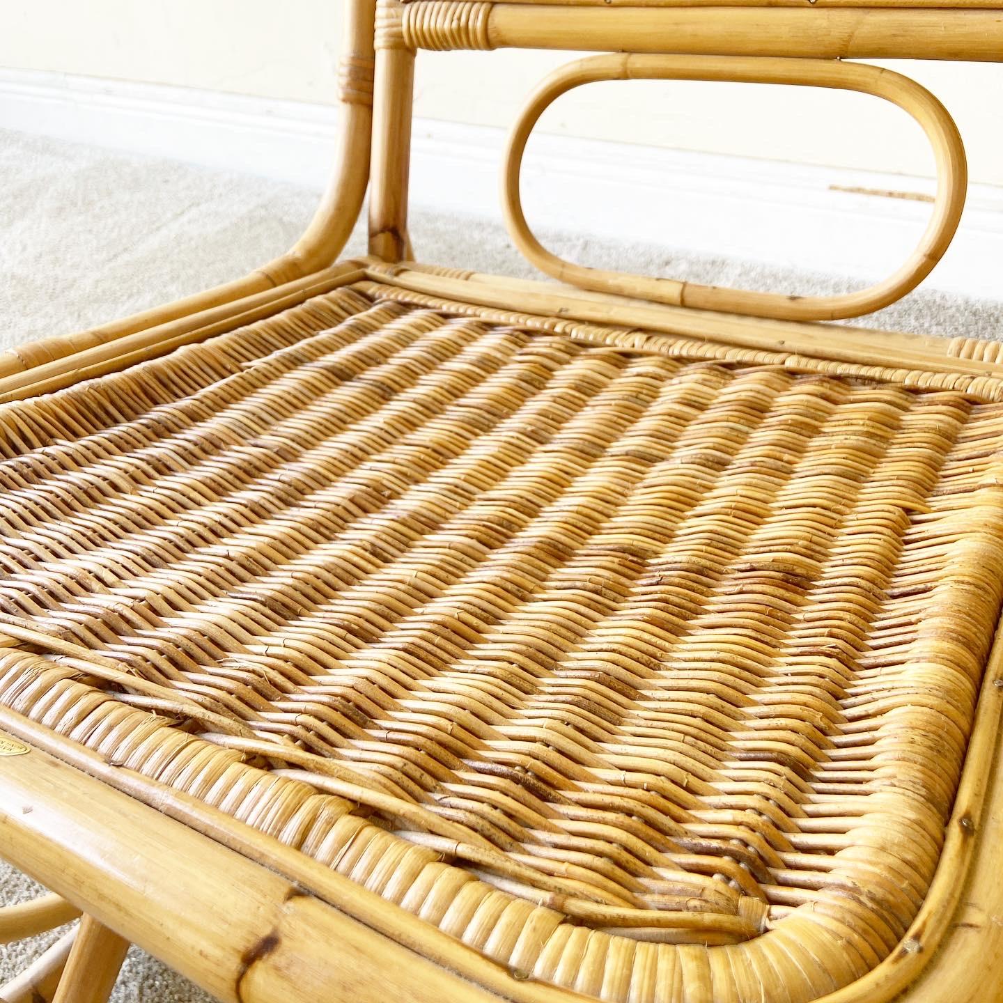 Boho Chic Bamboo Wicker Rattan Rocking Chair For Sale at 1stDibs