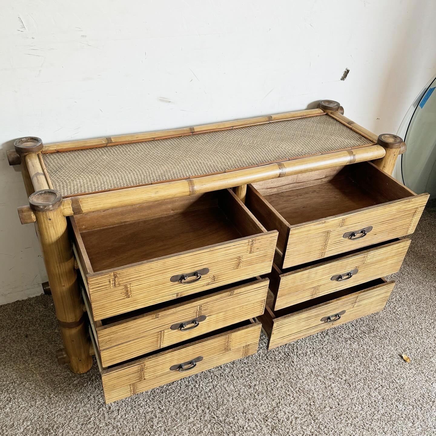 Boho Chic Bamboo Woven Dresser - 6 Drawers In Good Condition In Delray Beach, FL