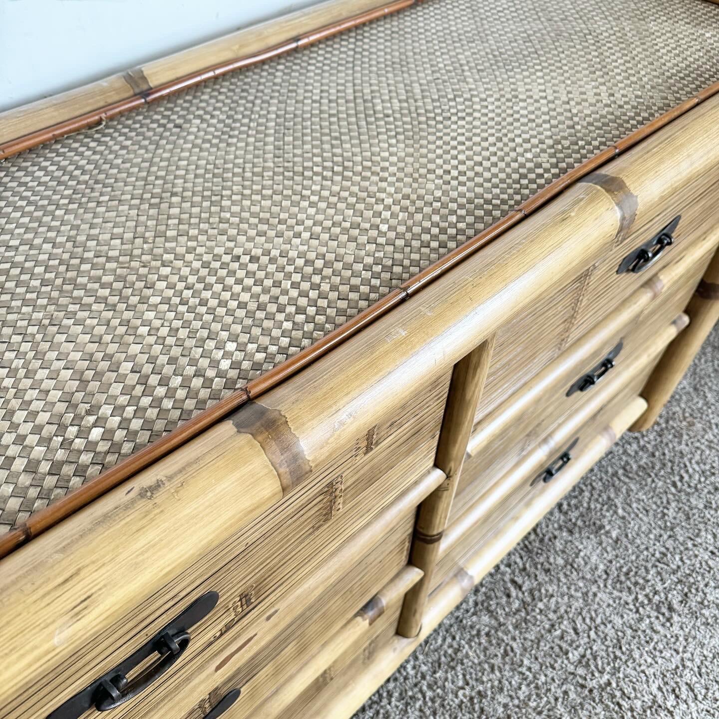 Boho Chic Bamboo Woven Dresser - 6 Drawers 2