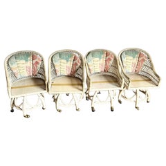 Boho Chic Beige Buri Rattan Swivel Dining Chairs - Set of 4