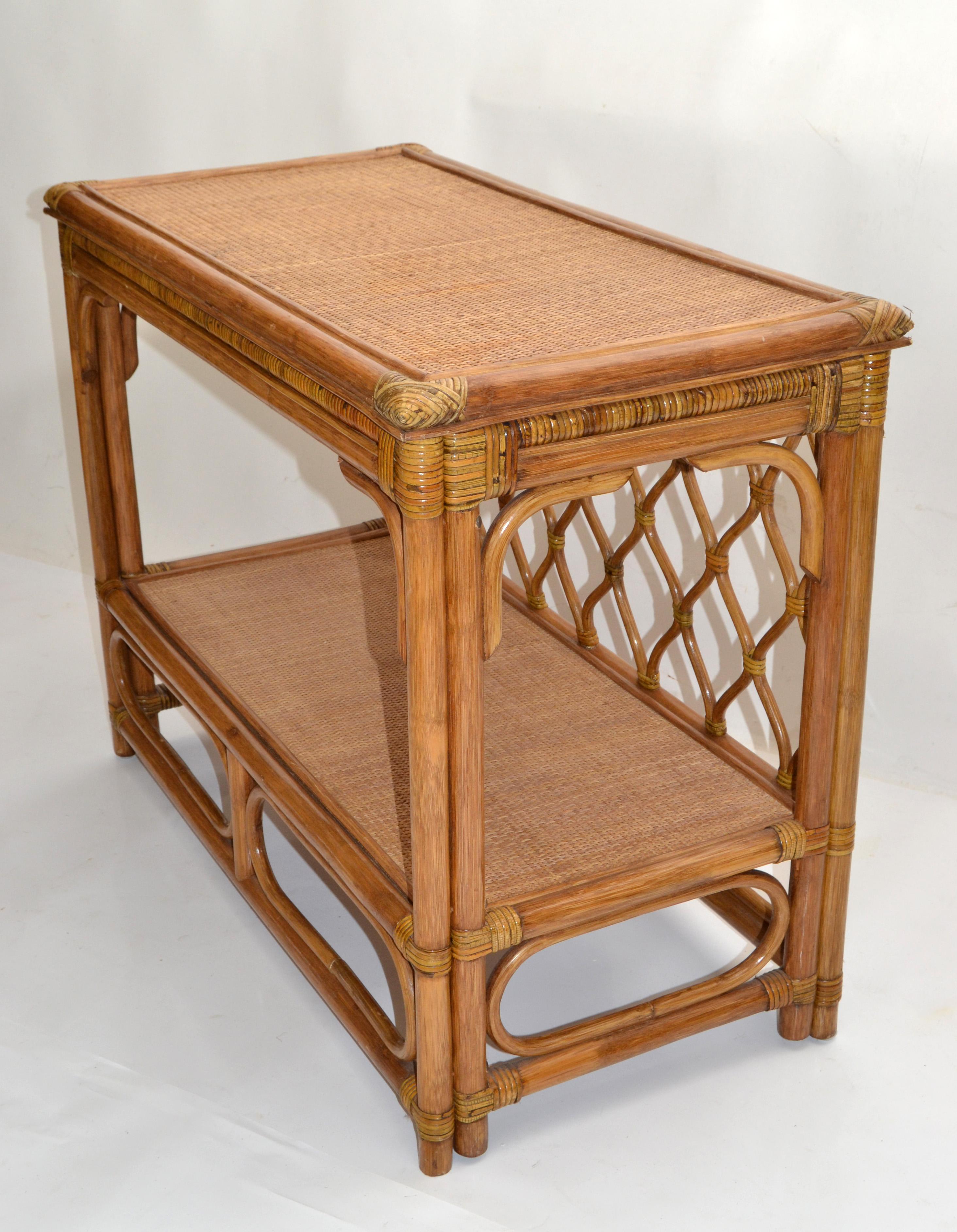 cane rattan console table