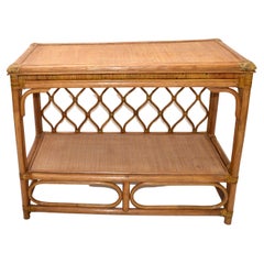 Boho Chic Bent Bamboo & Cane handwoven Top Dry Bar Console Table Wine Rack 70  