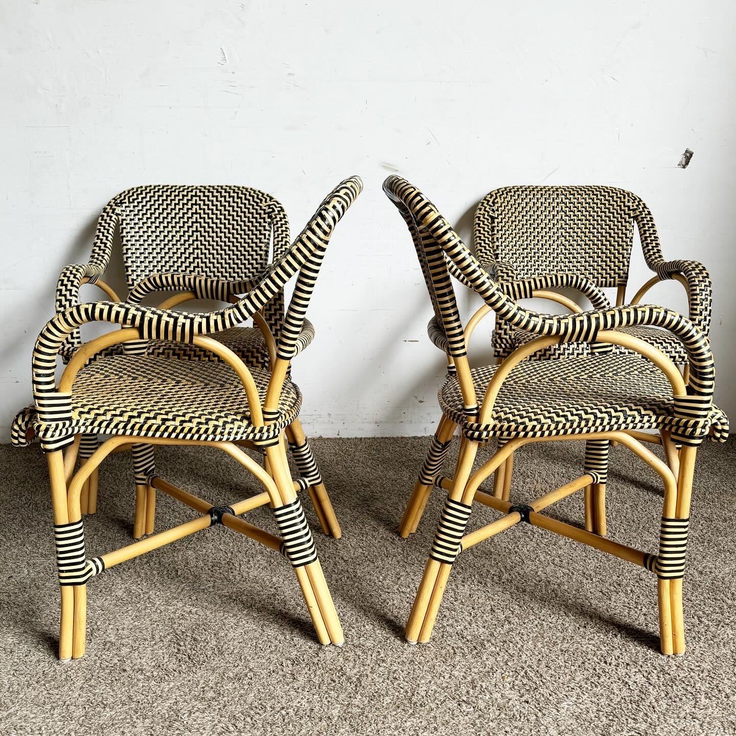 Boho Chic Bent Wood and Woven Leather Dining Arm Chairs - Set of 4 5