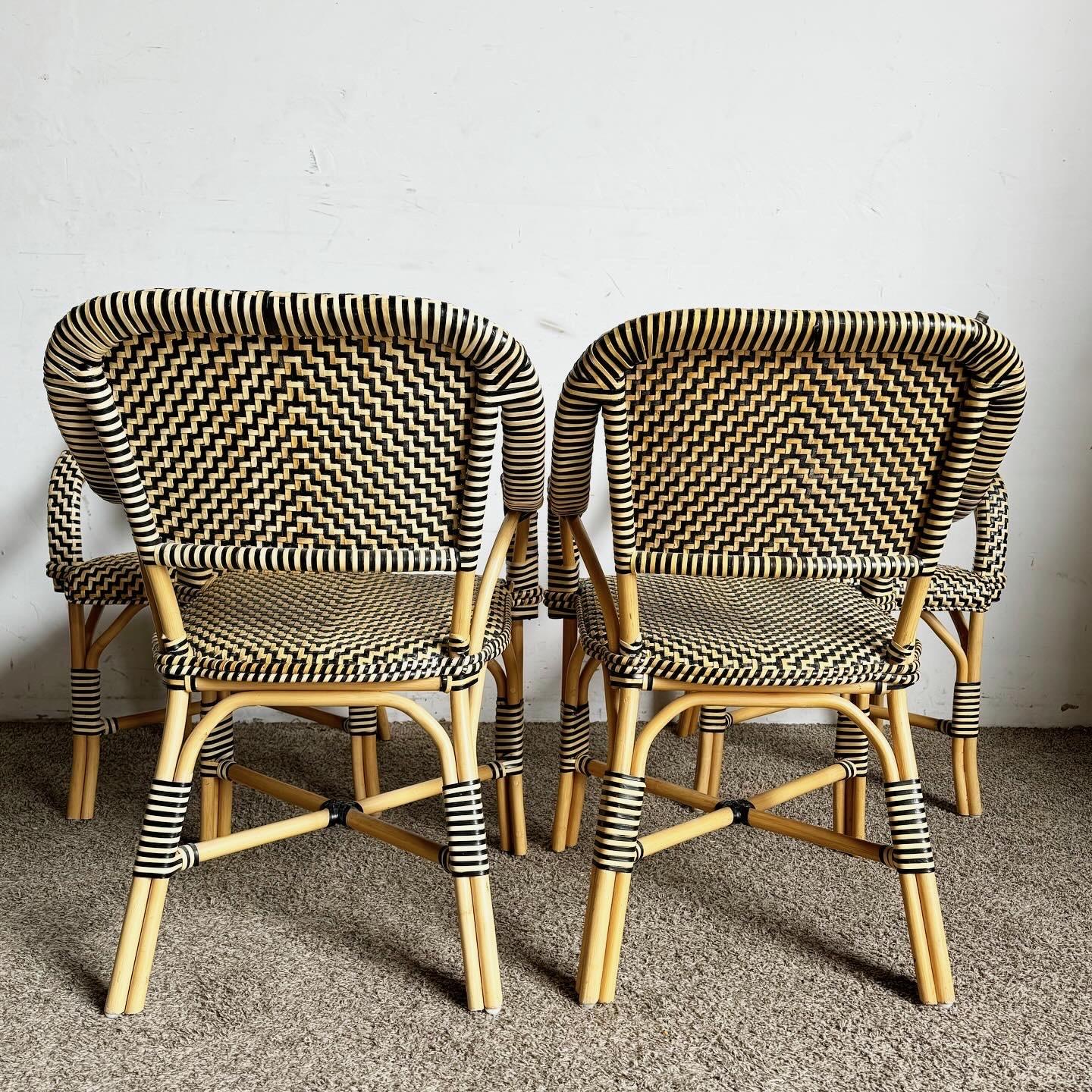 Boho Chic Bent Wood and Woven Leather Dining Arm Chairs - Set of 4 3