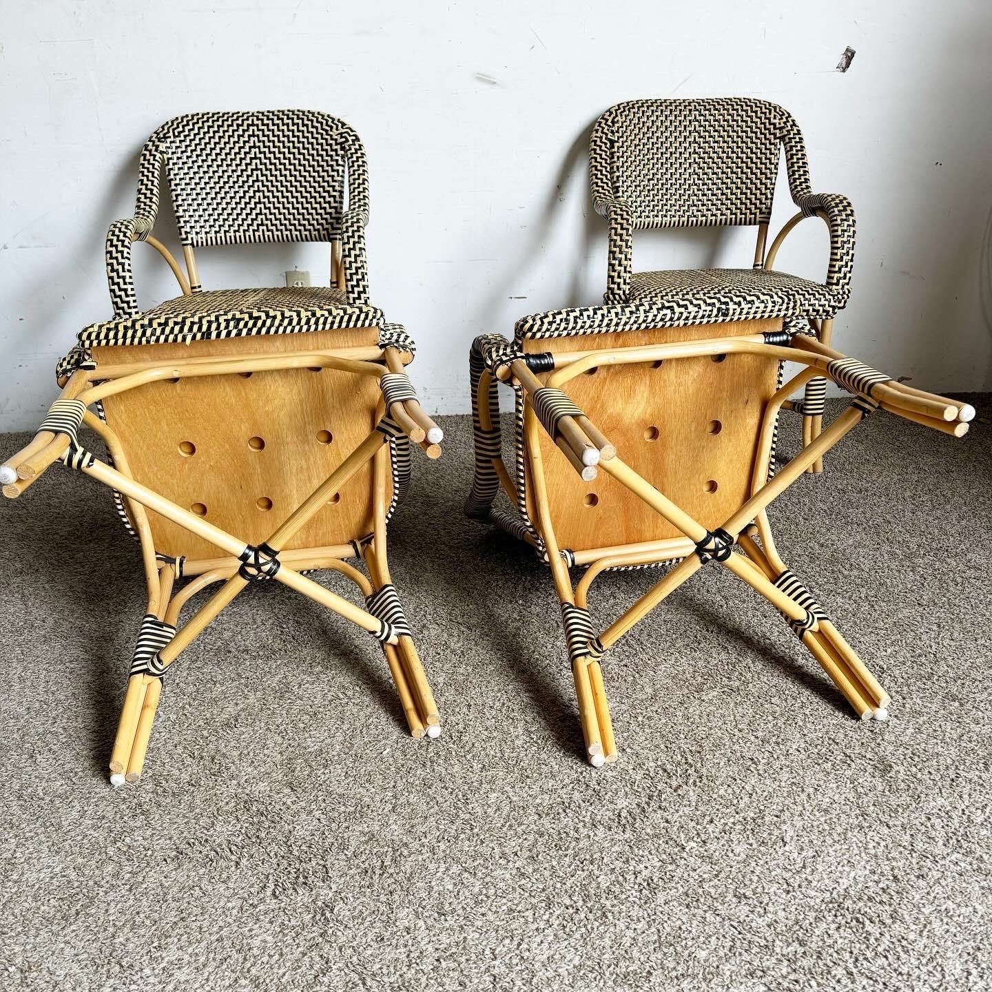 Boho Chic Bent Wood and Woven Leather Dining Arm Chairs - Set of 4 4