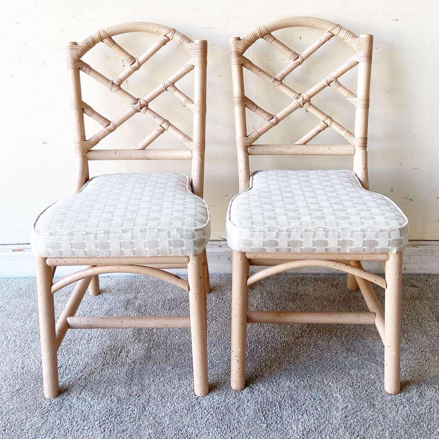 American Boho Chic Bentwood Rattan Chippendale Style Dining Chairs For Sale