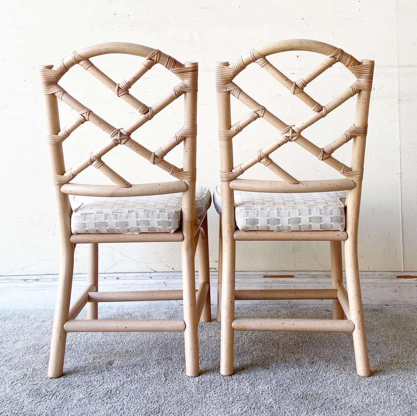 American Boho Chic Bentwood Rattan Chippendale Style Dining Chairs