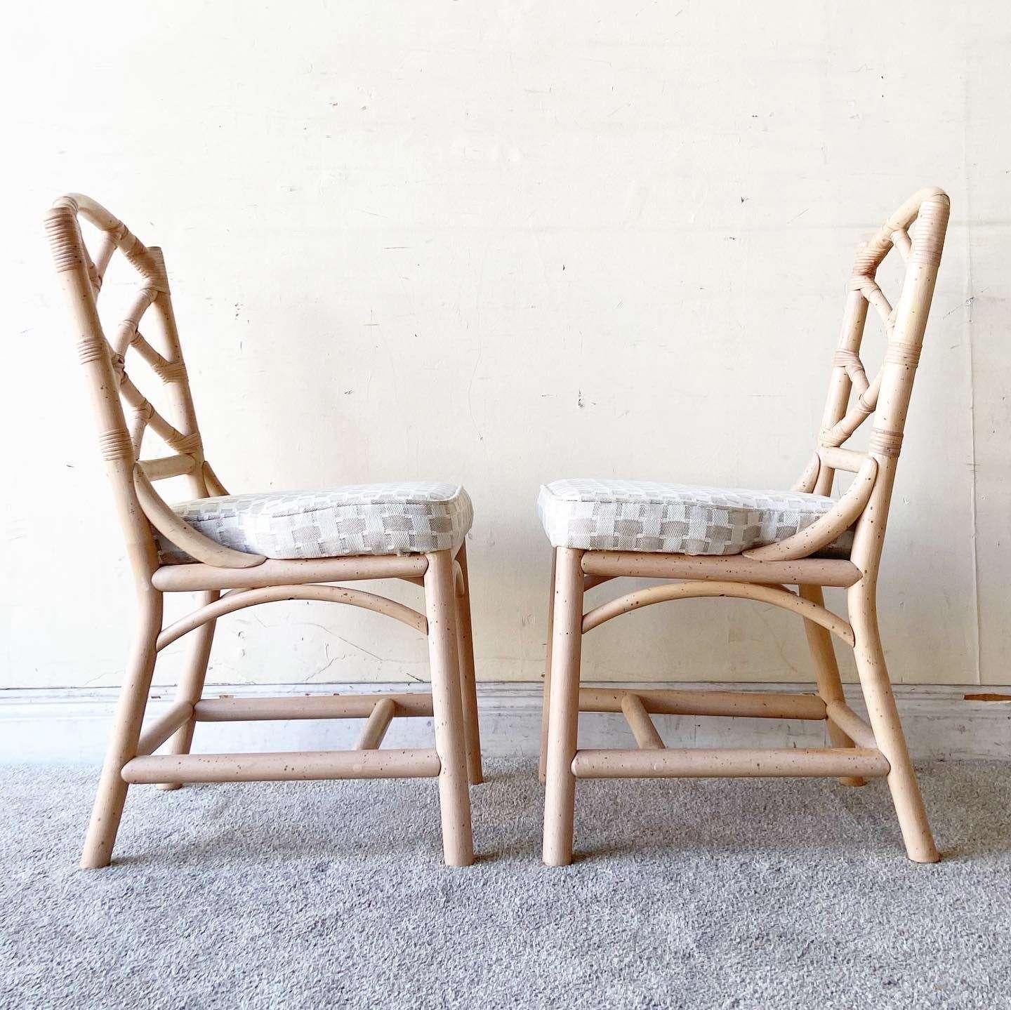 Late 20th Century Boho Chic Bentwood Rattan Chippendale Style Dining Chairs For Sale