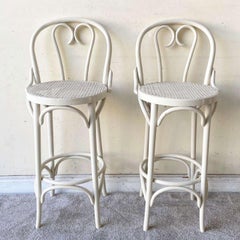 Boho Chic Bentwood Thonet Cane Stools - Set of 4