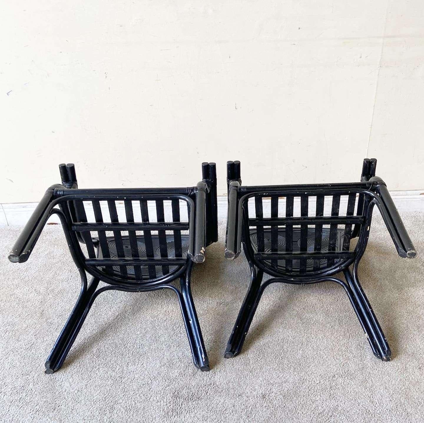 Boho Chic Black Pencil Reed Arm Chairs - a Pair For Sale 2