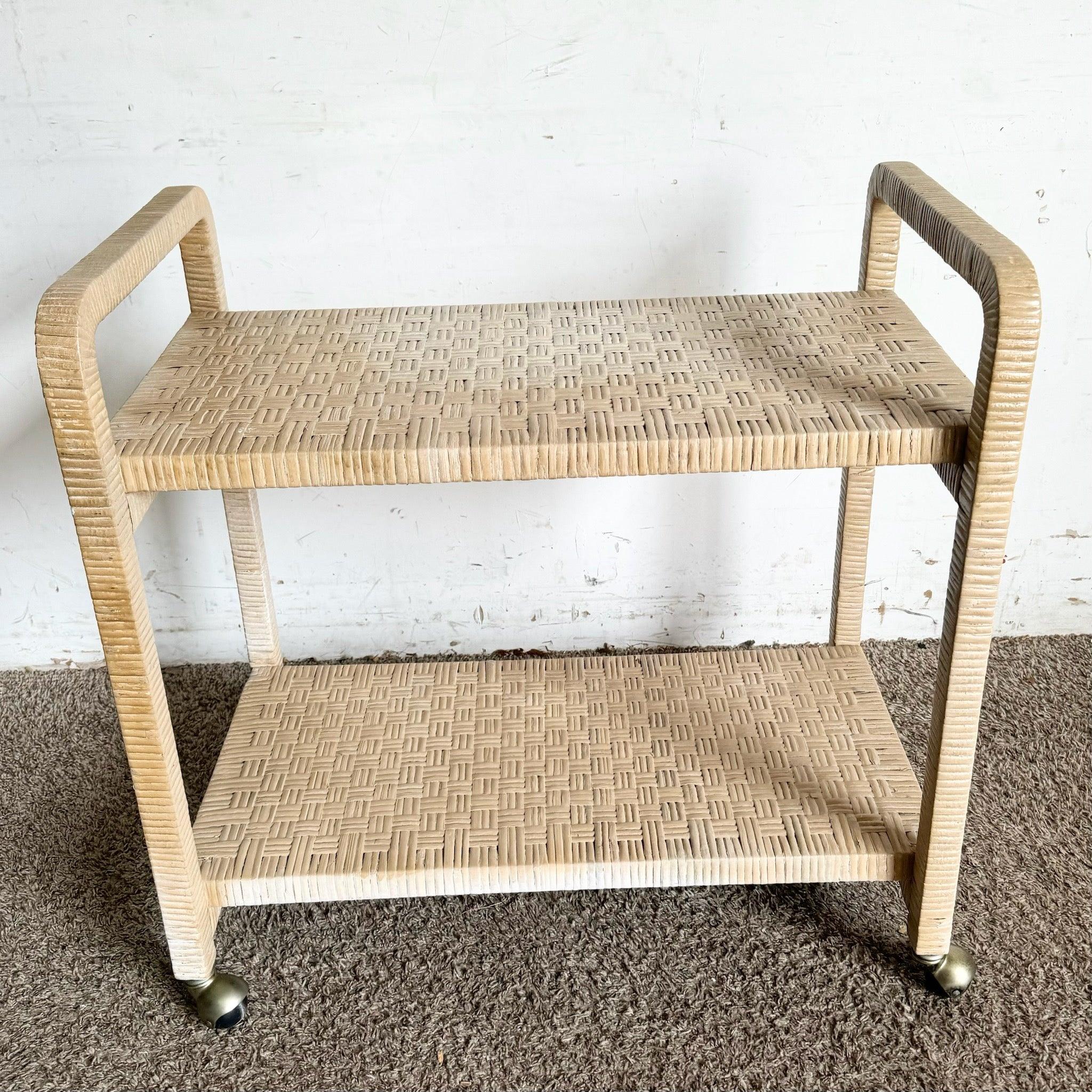 Sconosciuto Carrello da bar/tea in vimini intrecciato biondo Boho Chic in vendita