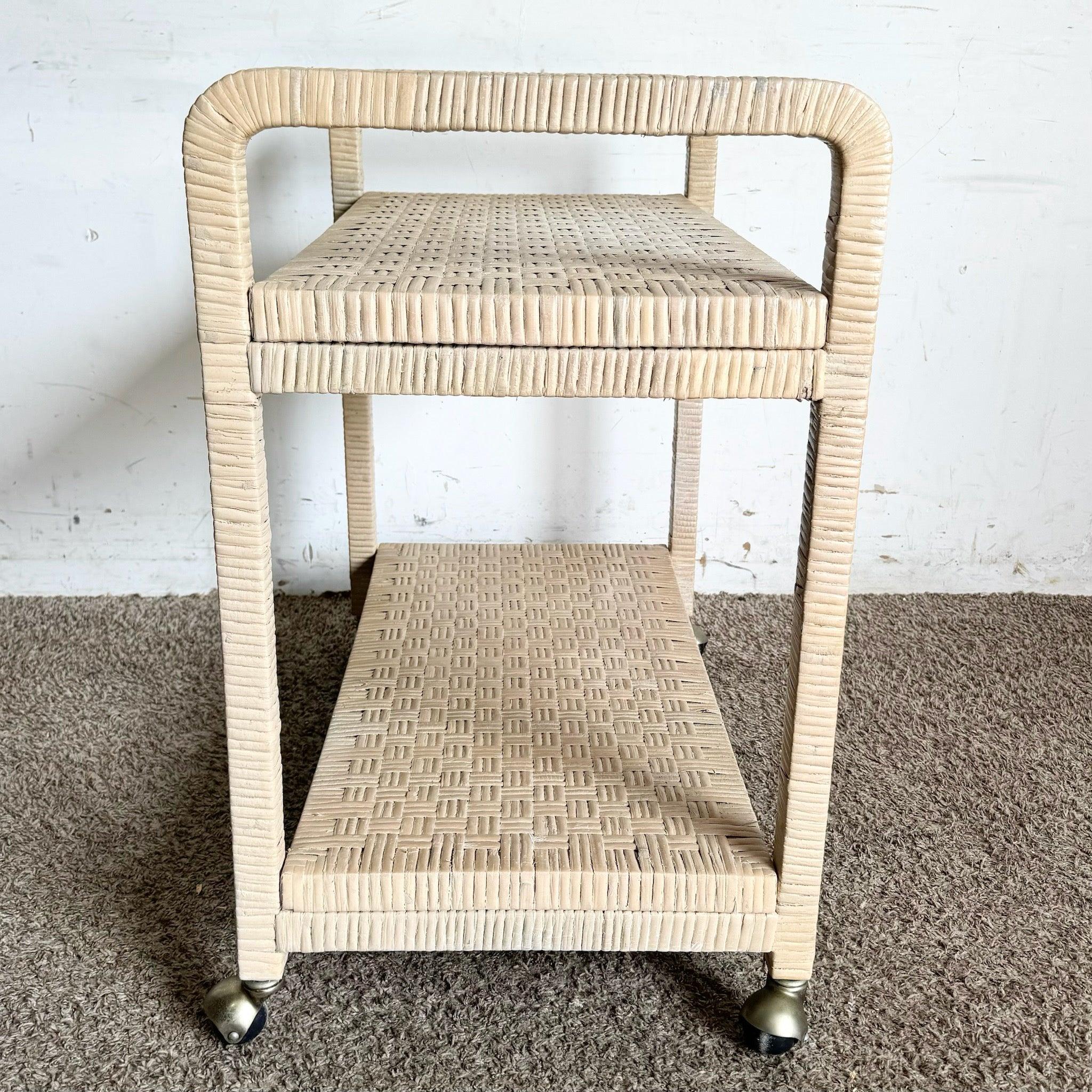 Carrello da bar/tea in vimini intrecciato biondo Boho Chic in vendita 3