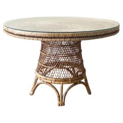 Boho Chic Buri Rattan Circular Glass Top Dining Table