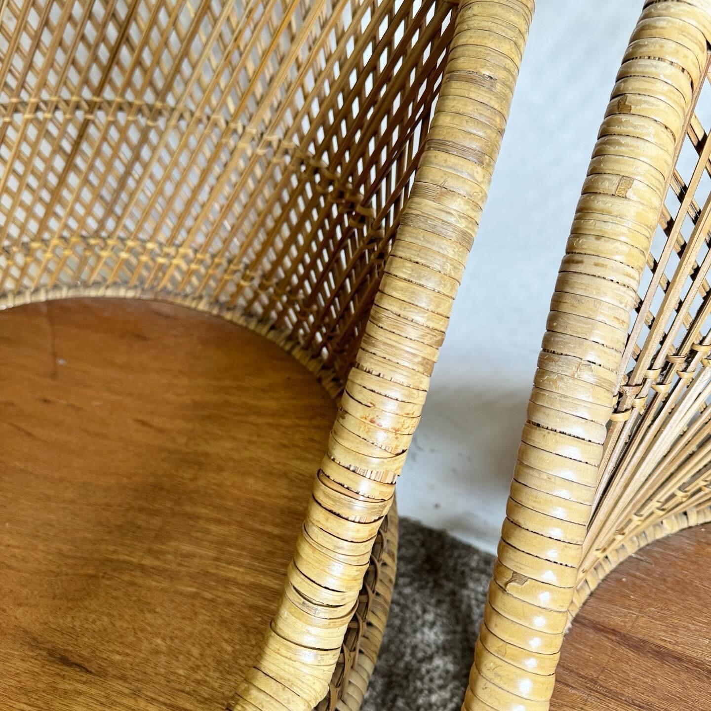 Boho Chic Buri Rattan Swivel Dining Arm Chairs - Set of 4 In Good Condition In Delray Beach, FL