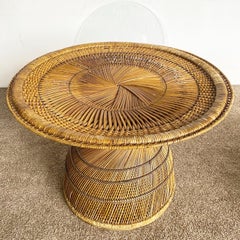 Boho Chic Buri Rattan Woven Dining Table With Glass Top